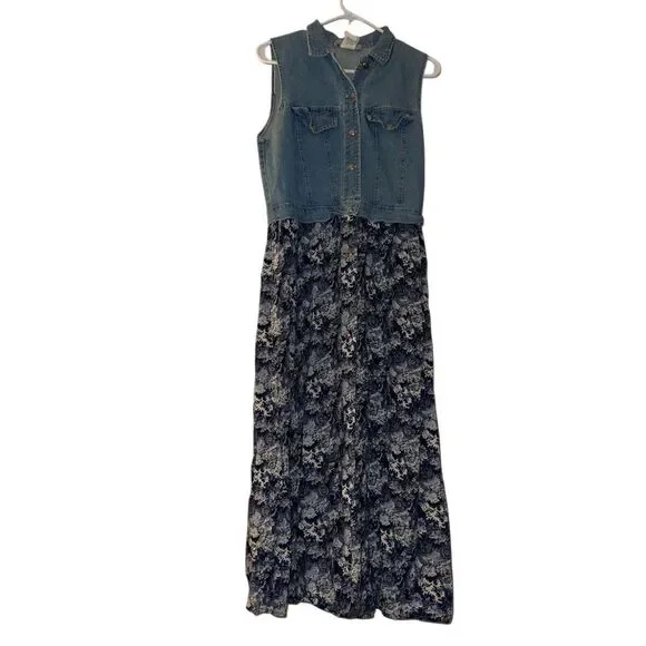 All That Jazz Women's Vintage Floral Denim Maxi Dress Size M - Picture 1 of 6